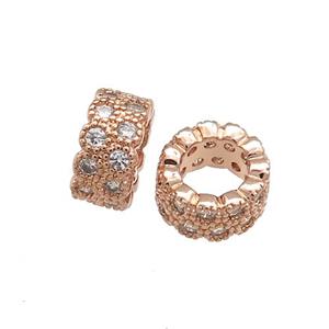 Copper Rondelle Beads Pave Zircon Large Hole Rose Gold, approx 10mm