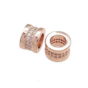 Copper Tube Beads Pave Zircon Large Hole Rose Gold, approx 10mm