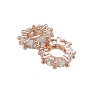 Copper Heishi Beads Pave Zircon Rose Gold, approx 10mm