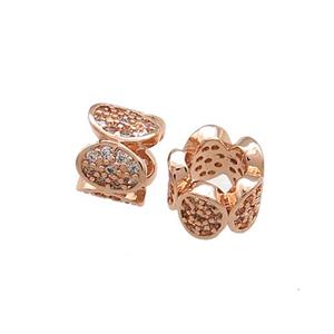 Copper Tube Beads Pave Zircon Large Hole Rose Gold, approx 10mm