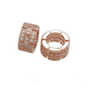 Copper Rondelle Beads Pave Zircon Large Hole Rose Gold, approx 10mm