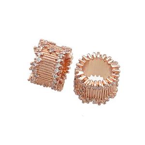 Copper Tube Beads Pave Zircon Large Hole Rose Gold, approx 10mm