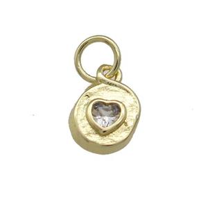 Copper Heart Pendant Pave Zircon Hammered Gold Plated, approx 7-8mm