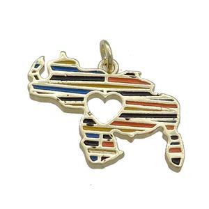 Copper Rhinoceros Pendant Heart Multicolor Enamel Gold Plated, approx 18-23mm