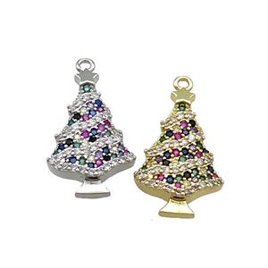 Christmas Tree Charms Copper Pendant Pave Zircon Mixed, approx 13-21mm