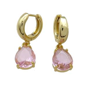 Copper Hoop Earrings Pave Pink Crystal Glass Teardrop Gold Plated, approx 10-12mm, 15mm dia