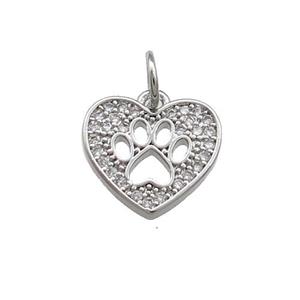 Copper Heart Pendant Pave Zircon Paw Platinum Plated, approx 11.5mm