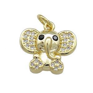 Copper Elephant Pendant Pave Zircon Gold Plated, approx 12-15mm