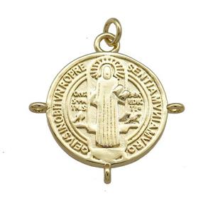 Copper Jesus Pendant Religious Medal Charms Circle Gold Plated, approx 19mm