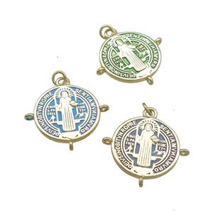 Copper Jesus Pendant Religious Medal Charms Painted Circle Gold Plated Mixed, approx 19mm