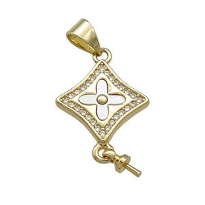 Copper Star Cross Pendant Pave Shell Zircon 18K Gold Plated, approx 15mm