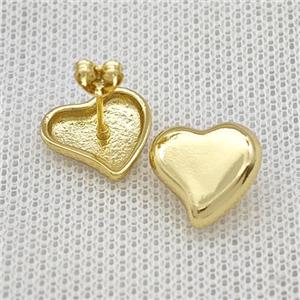 Copper Heart Stud Earrings Gold Plated, approx 14mm