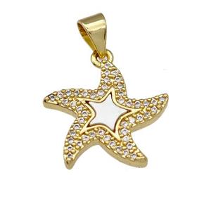 Copper Starfish Pendant Pave Shell Zirconia 18K Gold Plated, approx 17mm