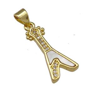 Copper Guitar Pendant Micro Pave Shell Zirconia 18K Gold Plated, approx 9-20mm