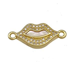 Copper Lips Connector Pave Shell Zirconia 18K Gold Plated, approx 10-18mm