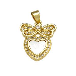 Copper Butterfly Pendant Pave Shell Zirconia Heart 18K Gold Plated, approx 14-16mm