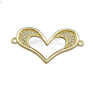 Copper Heart Connector Pave Shell Zirconia 18K Gold Plated, approx 17-28mm