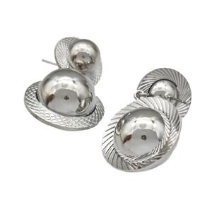 Copper Stud Earrings Planet Hollow Platinum Plated, approx 15mm, 22mm