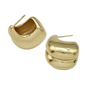 Copper Stud Earrings Hollow Gold Plated, approx 18-25mm