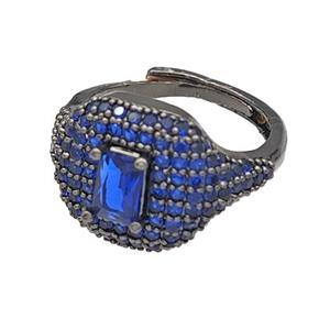 Copper Rings Micro Pave Blue Zirconia Adjustable Black Plated, approx 13-16mm, 18mm dia