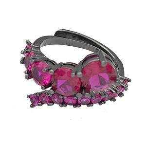 Copper Rings Micro Pave Fuchsia Zirconia Adjustable Black Plated, approx 3-7mm, 18mm dia