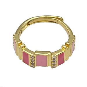 Copper Rings Pave Zircon Pink Enamel Adjustable Gold Plated, approx 6mm, 18mm dia