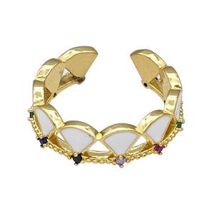 Copper Rings Pave Zircon White Enamel Adjustable Gold Plated, approx 6mm, 18mm dia