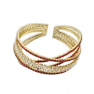 Copper Bangles Pave Red Zircon Gold Plated, approx 2mm, 55mm dia