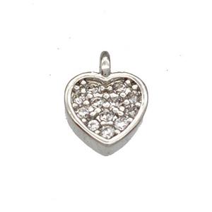 Copper Heart Pendant Pave Zirconia Platinum Plated, approx 6mm