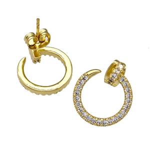 Copper Stud Earrings Pave Zirconia Gold Plated, approx 14mm