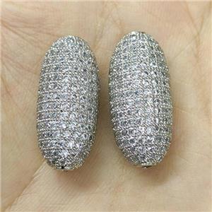 Copper Rice Beads Micro Pave Zirconia Platinum Plated, approx 12-25mm