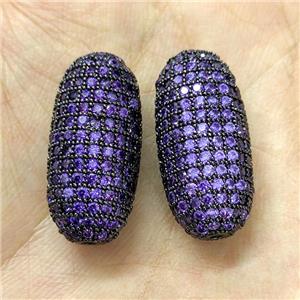 Copper Rice Beads Micro Pave Purple Zirconia Black Plated, approx 12-25mm