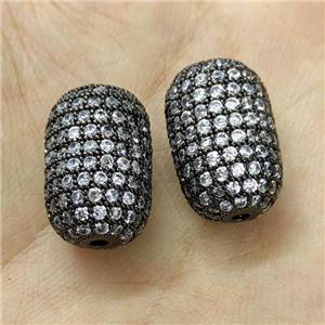 Copper Barrel Beads Micro Pave Zirconia Black Plated, approx 12-18mm