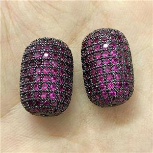 Copper Barrel Beads Micro Pave Fuchsia Zirconia Black Plated, approx 12-18mm