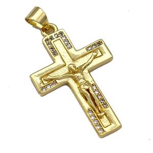 Jesus Charms Copper Crucifix Cross Pendant Mirco Pave Zirconia Gold Plated, approx 18-25mm