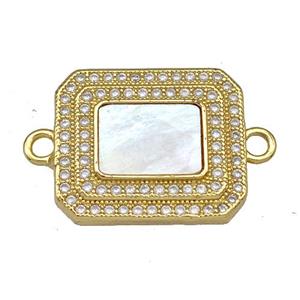 Copper Rectangle Connector Pave Shell Zircon 18K Gold Plated, approx 15-18mm