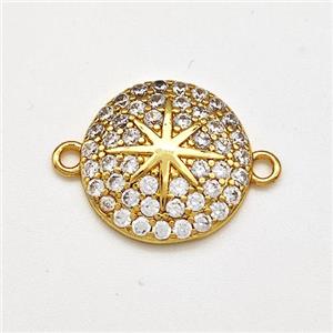 Copper Star Connector Pave Zircon Coin Gold Plated, approx 14mm