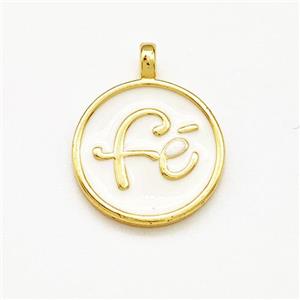 Copper Circle Pendant Fe White Enamel Gold Plated, approx 15mm