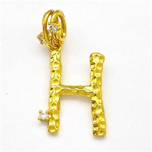 Copper Letter-H Pendant Pave Zircon Gold Plated, approx 10-16mm, 5-8mm