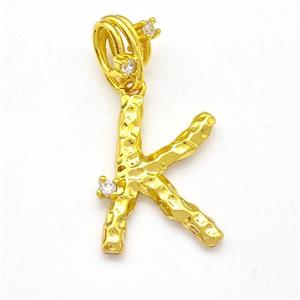 Copper Letter-K Pendant Pave Zircon Gold Plated, approx 10-16mm, 5-8mm