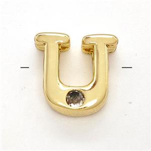 Copper Letter-U Beads Pave Zircon Gold Plated, approx 6-12mm