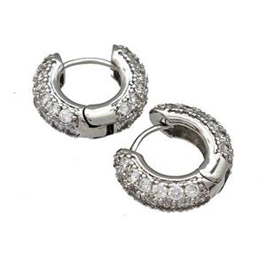 Copper Hoop Earring Micro Pave Zirconia Platinum Plated, approx 18mm dia