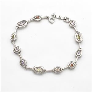 Copper Bracelets Pave Zircon Platinum Plated, approx 6-11mm, 18cm length