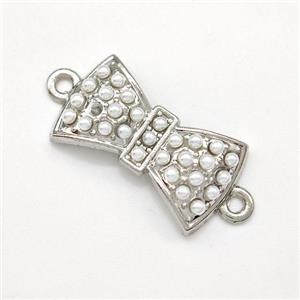 Copper Bow Connector Pave Pearlized Resin Platinum Plated, approx 15-25mm