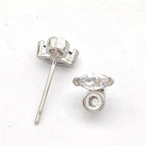 Copper Stud Earrings Pave Zirconia Eye Platinum Plated, approx 7mm