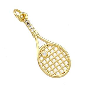 Tennis Racket Charms Copper Pendant Pave Zirconia Sports Gold Plated, approx 11-25mm