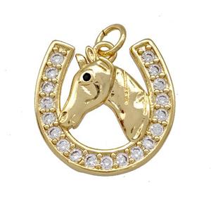 Copper Horseshoes Charms Pendant Pave Zirconia Gold Plated, approx 18mm