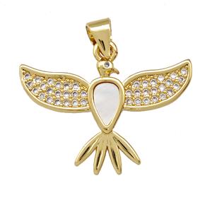 Copper Eagle Pendant Pave Shell Zirconia Birds 18K Gold Plated, approx 18-25mm