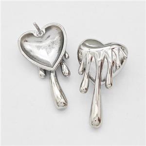 Copper Heart Stud Earrings Platinum Plated, approx 14-24mm