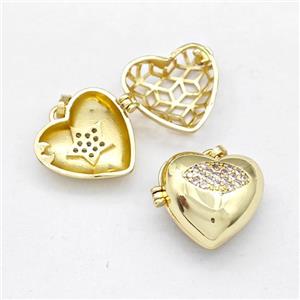 Copper Heart Locket Pendant Pave Zirconia Eye Gold Plated, approx 17mm